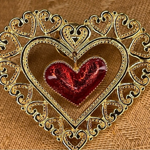 VINTAGE GOLD HEART BROOCH RETRO - Picture 3 of 8